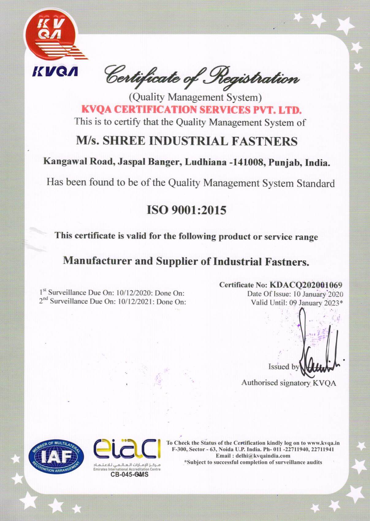 Certificate Of Registration Shree Industrial Fastners